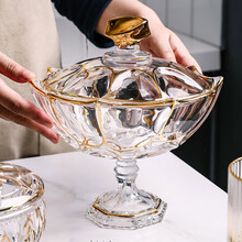 带盖糖果盘干果盘零食水果盘时尚珐琅祥兴 款式五:金边卡里索高脚款