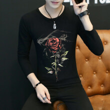 丹杰仕（DAN JIE SHI） 长袖 男士T恤 玫瑰黑色 