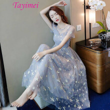 她意美（Tayimei） 纯色 拉链，纱网，蕾丝 连衣裙