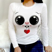 集衫坊 可爱显胸大奶装3d大眼睛长袖春秋季t恤女网红紧身上衣服 兔子