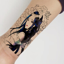 桑雀蓝色美女艺蝉手臂性感个性刺青 花旦胳膊纹身贴纸 半臂纹身贴 一