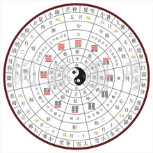 左右季 十二卦象图八卦图络装饰画 复古色 40*40cm 无外框 棉质油画布