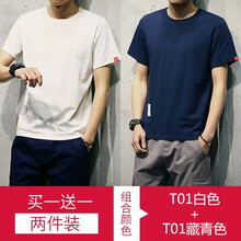 青鸿鸟（TSINGHOMBIRD） 短袖 男士T恤 T01白色+T01藏青色 