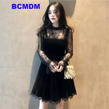 BCMDM 纯色 绣花，拼接，镂空，绑带，蝴蝶结，纱网，蕾丝 连衣裙