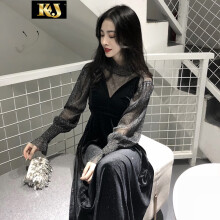 黑色带亮片韩版连衣裙
