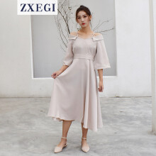 ZXEGI 风景，纯色 深V款，露肩，明线装饰，立体装饰 连衣裙