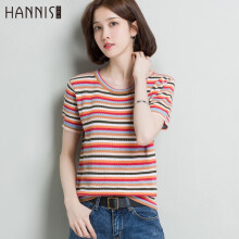 汉尼丝（HANNISI） 条纹 短袖 T恤 女 圆领