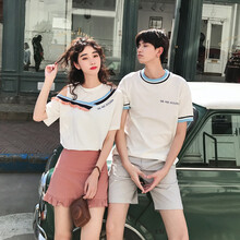 美连诚 口袋，拼接，露肩，拼色 短袖 T恤 女 圆领