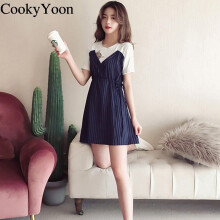 CookyYoon 格子，纯色 开衩，拼接，背带，格子，纽扣 连衣裙