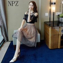 NPZ 纯色 拼接，拉链，蕾丝，纱网 连衣裙