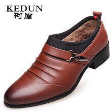 柯盾（KEDUN）男士棕色加绒皮鞋 40