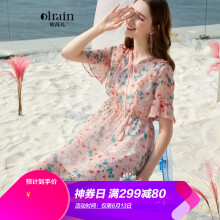 Olrain 碎花 花边，绑带 连衣裙