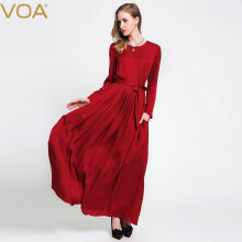VOA 纯色 拼接，褶皱，绑带，提花 连衣裙