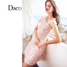 Daco 纯色 绣花，荷叶边，拼接，镂空，纱网，蕾丝，立体装饰 连衣裙