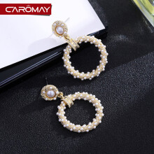 CAROMAY耳环仿珍珠，电镀18K彩金，珍珠母贝