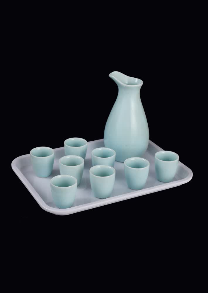 景德镇陶瓷酒具套装仿古酒壶家用白酒酒杯带托盘高脚酒盅1壶10杯 瓷芸