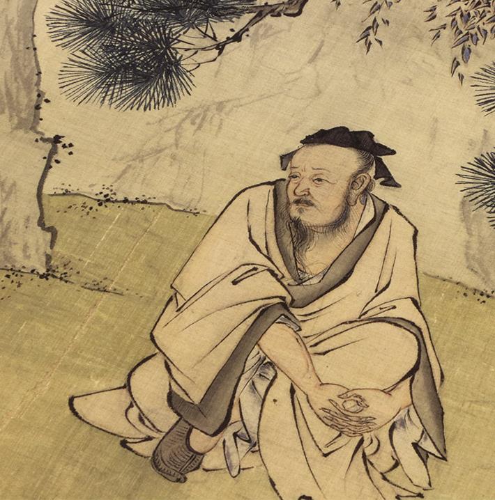 萧晨仿李希采薇图国画人物装饰画芯名家古画真迹复制品原大真