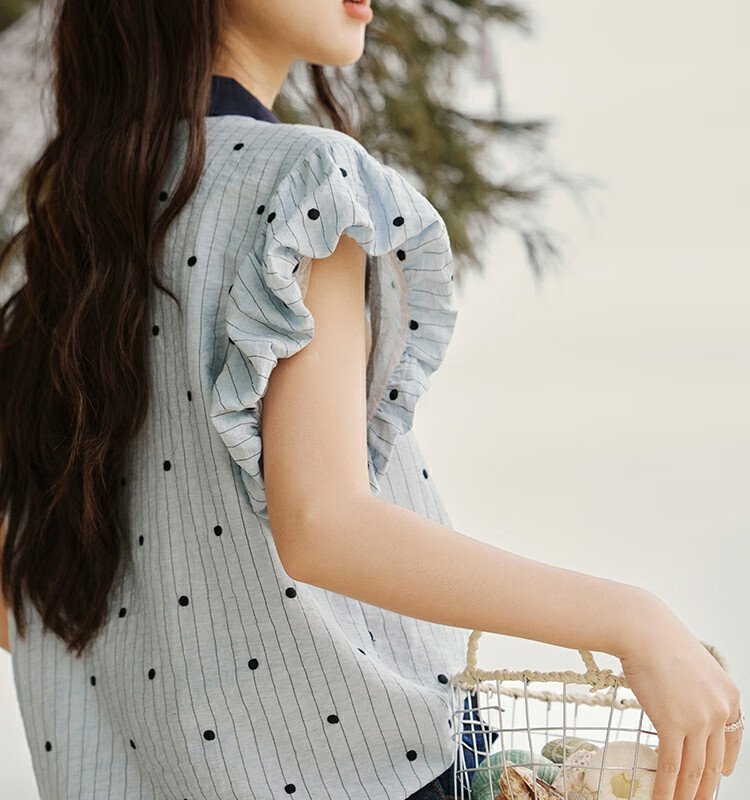 Mixiu [] Polka Dot Embroidered Shirt for Women 2026 Summer Unique Design Short Sleeve Blouse 35