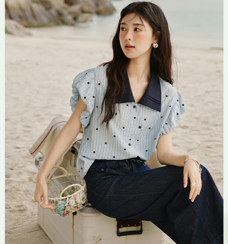 Mixiu [] Polka Dot Embroidered Shirt for Women 2026 Summer Unique Design Short Sleeve Blouse 2