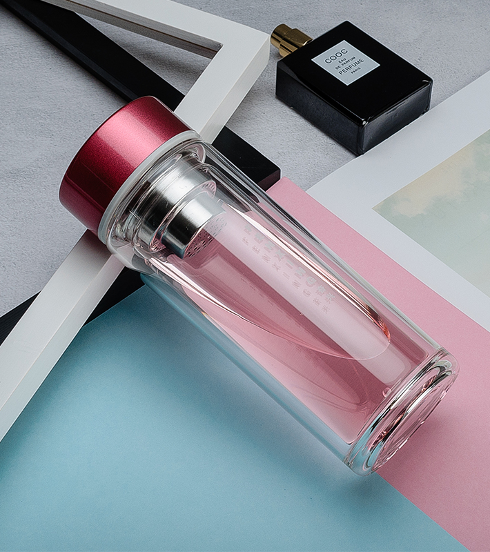 奋兴(fenxing)双层玻璃杯水杯女士家用便携商务办公防漏泡茶杯子fx