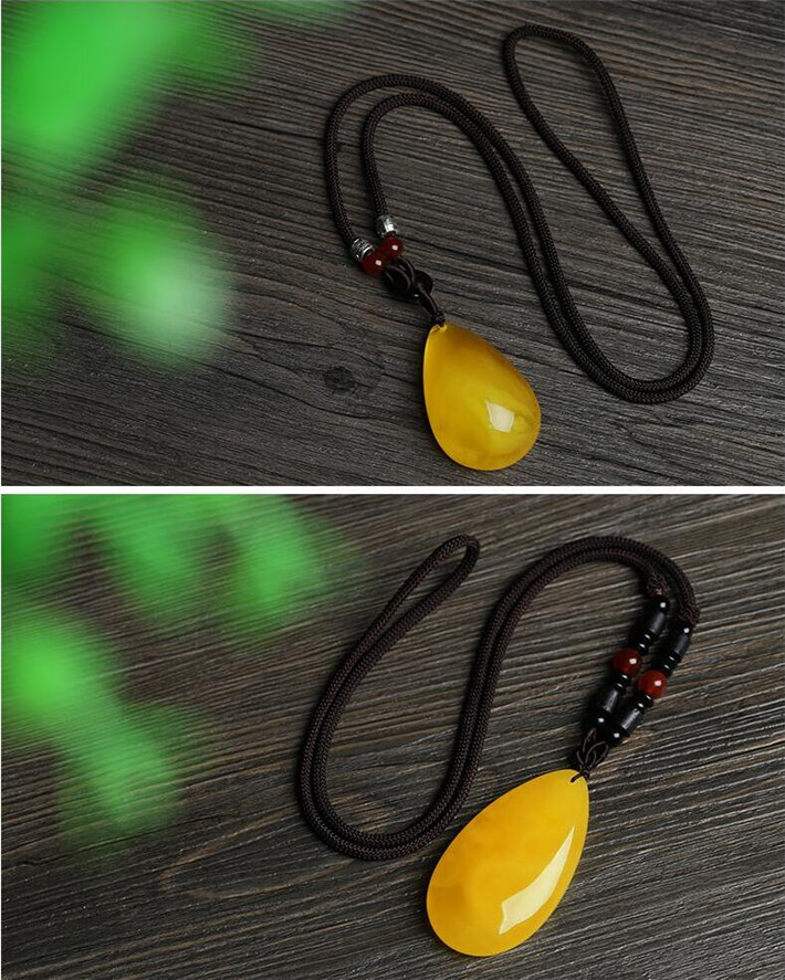 涵钰福 蜜蜡吊坠琥珀挂件男项链水滴鸡油黄毛衣链