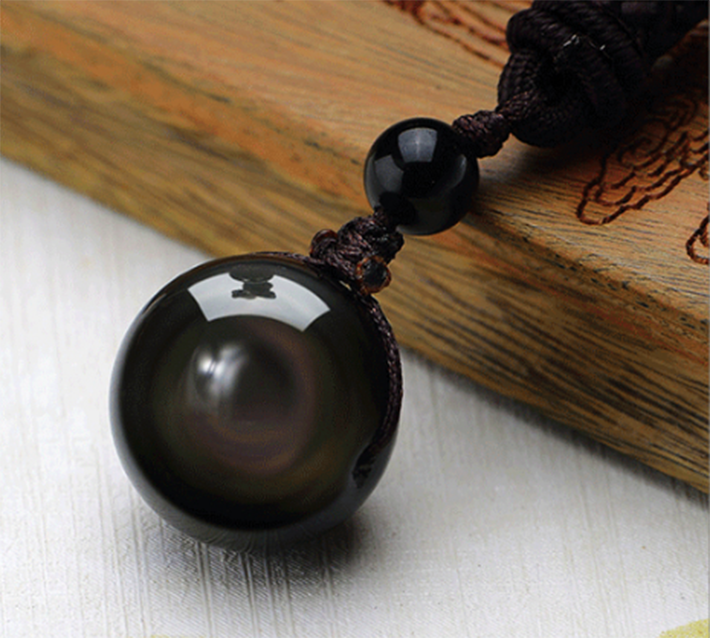 韩梦 黑曜石转运珠吊坠男双彩眼珠子项链女长款毛衣链挂坠生日礼物