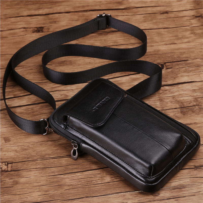 吉旺(jiwang)真皮手机腰包男多功能休闲迷你商务复古单肩斜挎包包工地