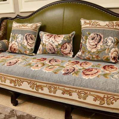 丹妮娅欧式沙发垫冬季防滑布艺美式真皮四季坐垫定做 七里香-灰蓝色