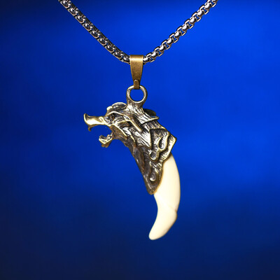 男款 时尚霸气潮钛钢吊坠 饰品配饰首饰送男友礼物 古铜色孤狼獠牙链