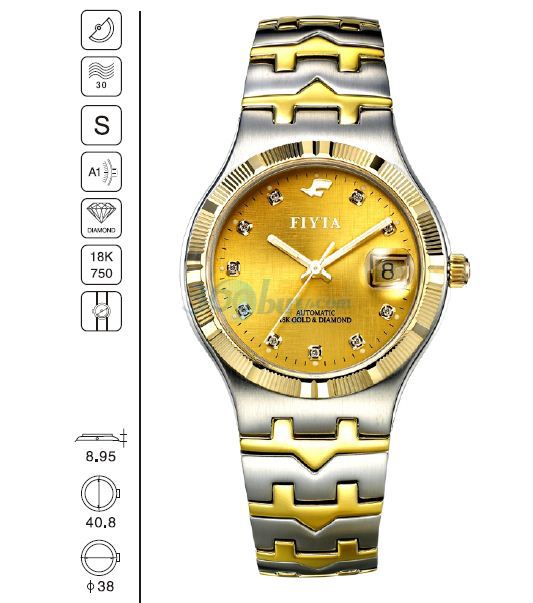 fiyta/飞亚达金表系列男士金色机械手表ga8012.ttt