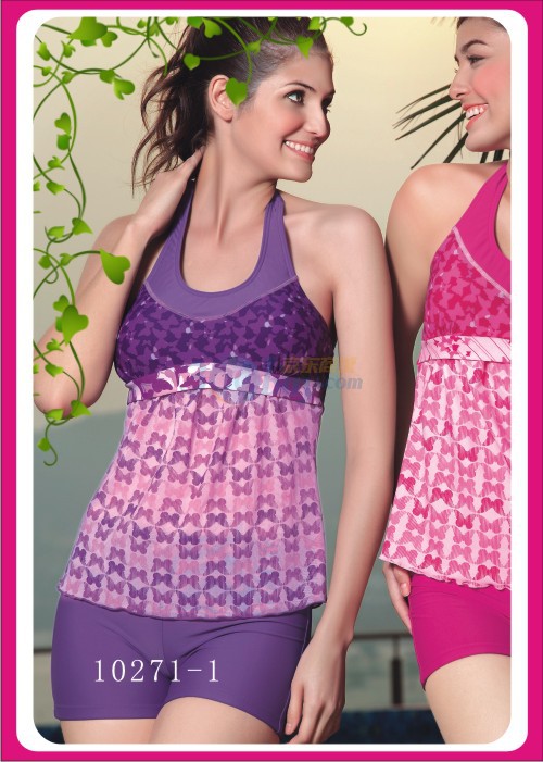 号手 春夏泳装 女式分体两件套泳衣10271-1 含胸垫 花色 紫色 浅紫 xl