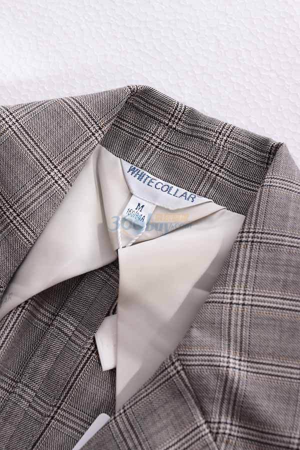 白领网络款(white collar)灰格西服领双下兜中袖上衣 nnage08-621