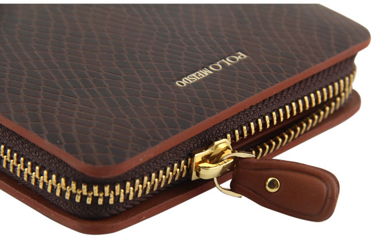 保罗美思得polomeisdo抛光牛皮蛇纹拉链钱包男士多功能横款钱包aw