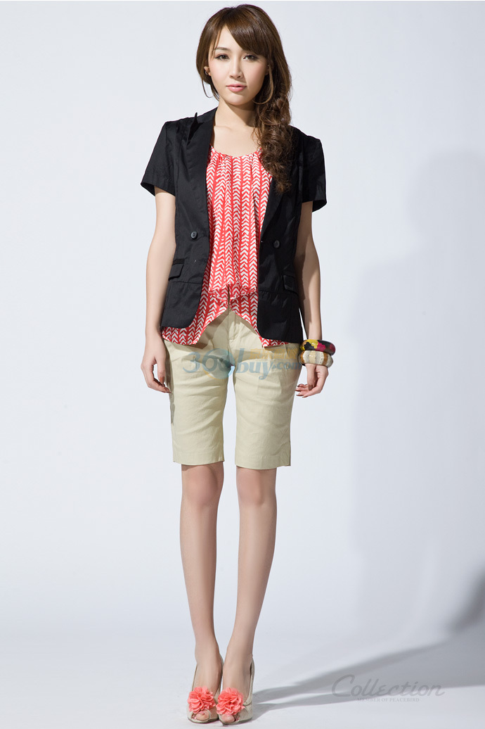 peacebird太平鸟 collection夏季女装基本款五分裤ag1020065 黑色 l