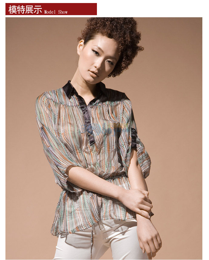 太平鸟collection半门襟雪纺上衣aq910210 茶色 s