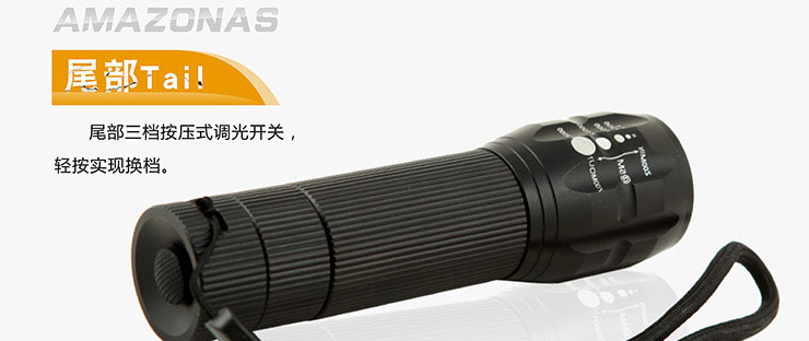 亚马逊应急灯照明LED强光手电筒充电远射防水家用消防手电A1 黑圈豪华版