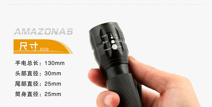 亚马逊应急灯照明LED强光手电筒充电远射防水家用消防手电A1 黑圈豪华版