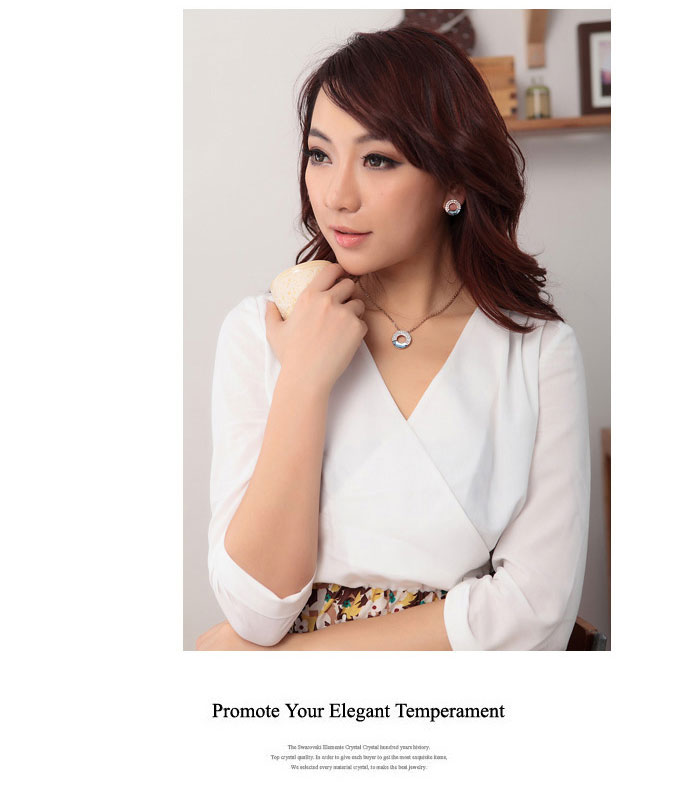 crystal girl水晶女孩 同心圆 项链 耳钉套装 简约时尚 经典 特价 浅