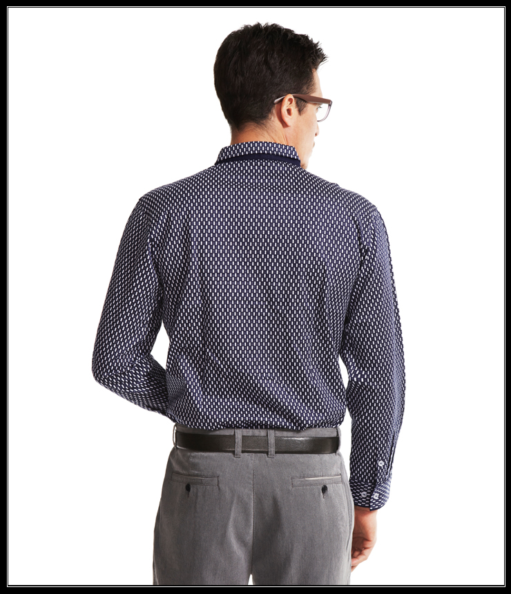 意大利 romaster 罗马世家 男士蓝色长袖翻领格纹暗门襟t恤 rt370213