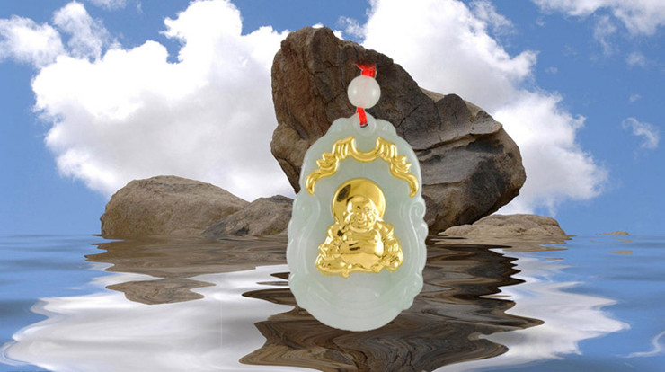 伊莱特 金镶玉佛吊坠 999千足金镶嵌天然翡翠挂件 生日/节日礼物 送