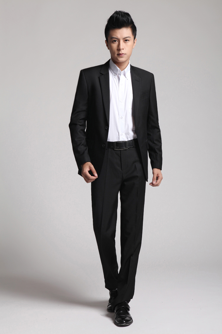 ruipe2013新款男韩版西服套装两扣男士西装修身双开叉新郎西装黑色男