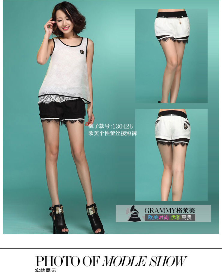 grammy-格莱美 2013春夏新款时尚潮范真丝拼接无袖t恤130424 黑色 m