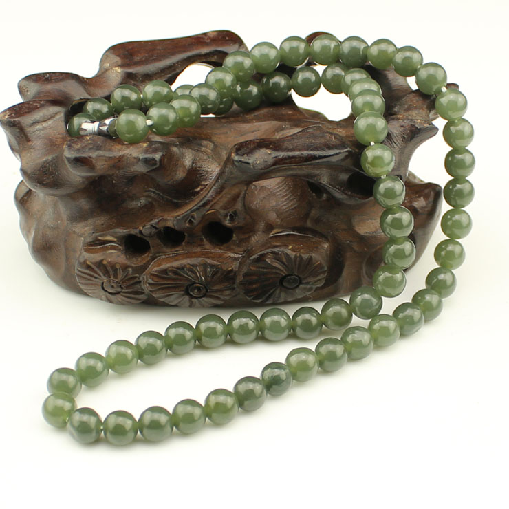 宛玉魂 新疆和田玉青玉项链 浅青色 温润细腻 单珠直径8mm 送证书