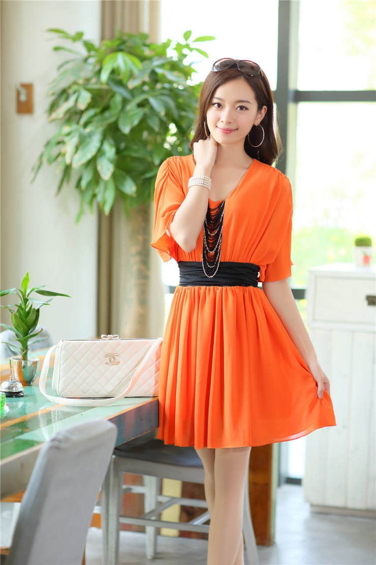 2013韩版通勤甜美气质雪纺五分袖衣裙连衣裙 lsny8826 白色 l