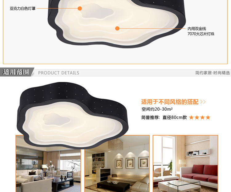 简普LED吸顶灯客厅卧室灯饰灯具Y8182 单头黑色 中号无极调光