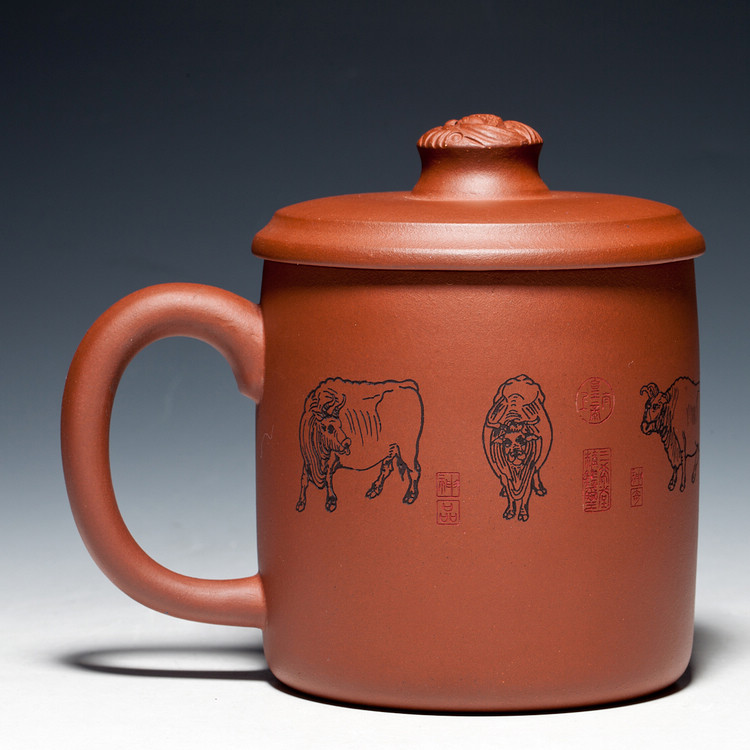 华盛和 精品宜兴紫砂杯 五牛图 400cc