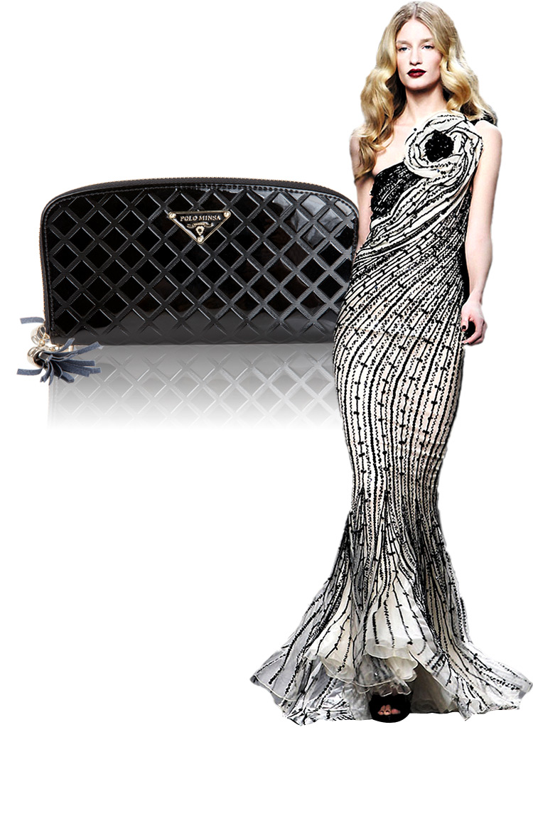 保罗名莎 polominsa 2013新款女式手抓包牛皮钱包 653-7026黑色