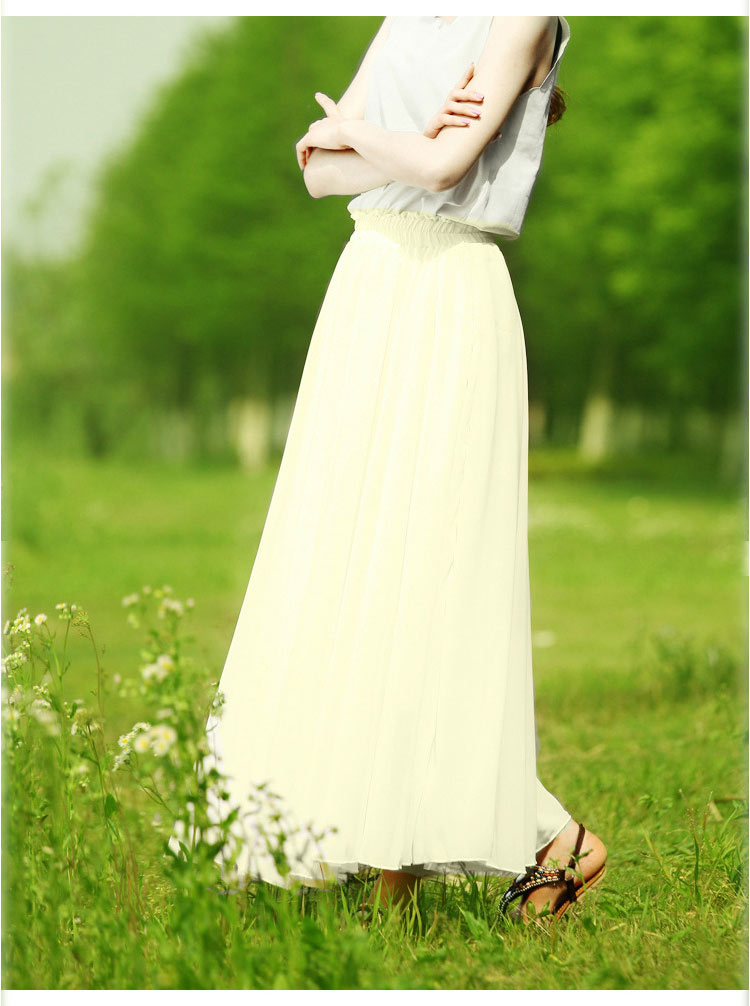 忆慕2014新款半身裙夏 百褶大摆裙雪纺长裙夏装裙子