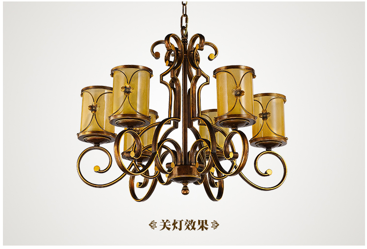 复古怀旧风欧式吊灯古铜色客厅灯餐厅灯铁艺家用灯具 GD02U-6