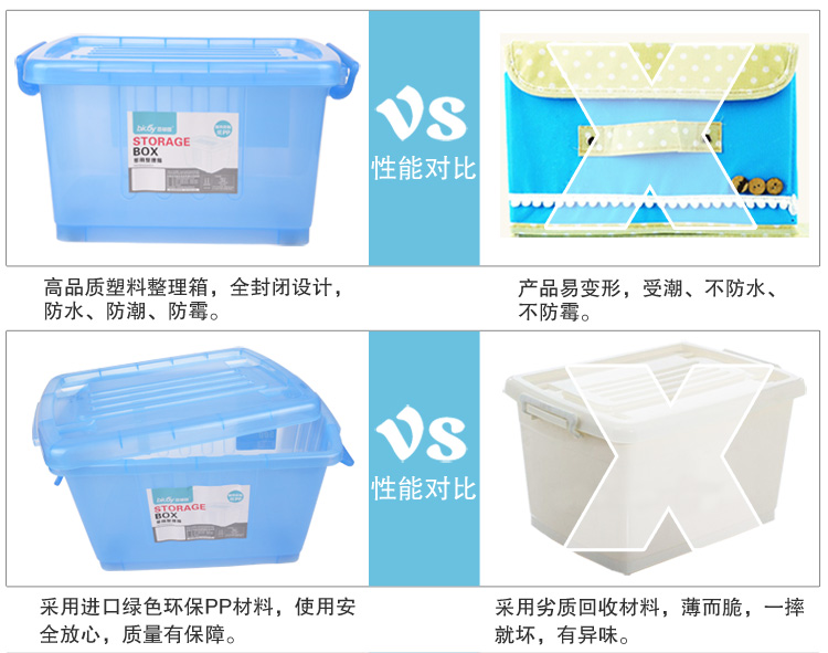 
                                        百草园 塑料收纳箱 超大号加厚型 多功能 百纳箱 透明 储物整理箱 蓝 绿色-3个装/超大号/130L                